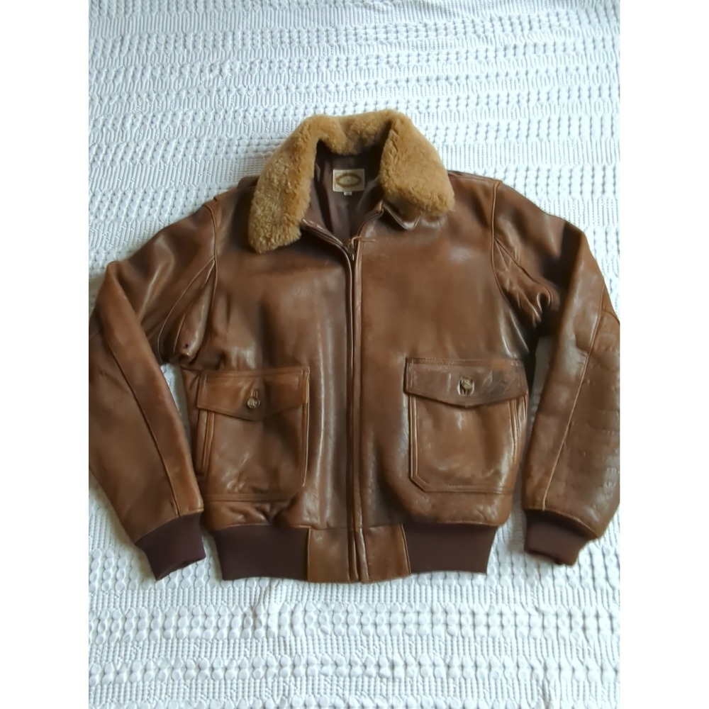 VTG Banana Republic Safari Travel Leather Bomber Jacket Shearling Collar 44 Zip